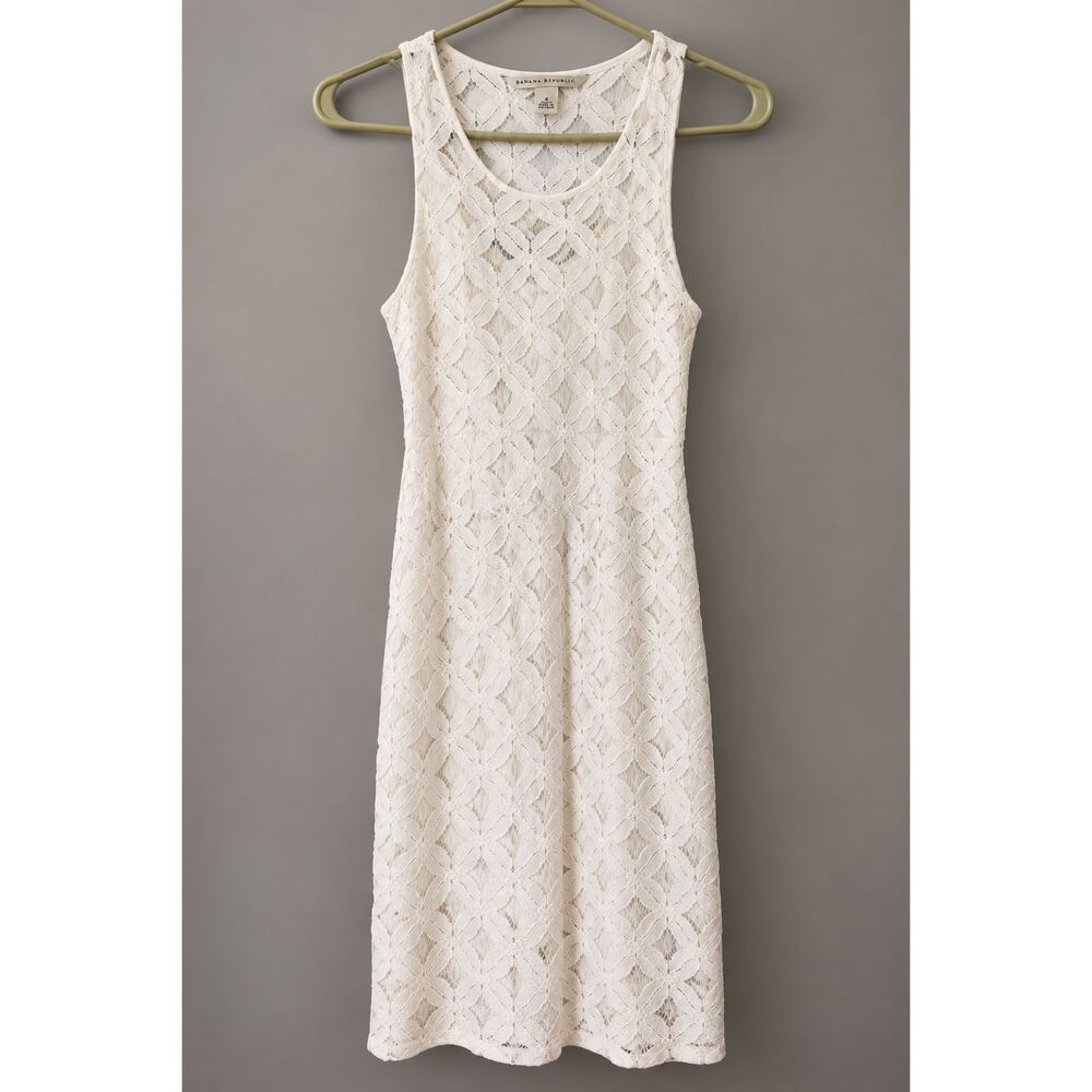 Banana Republic White Lace Sleeveless Dress Size 4 Side Zip